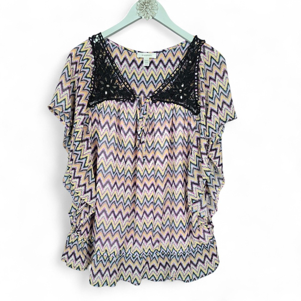 Dressbarn Chevron Print Flutter Sleeve Top W/Cochet Neckline Women's Size 18/20